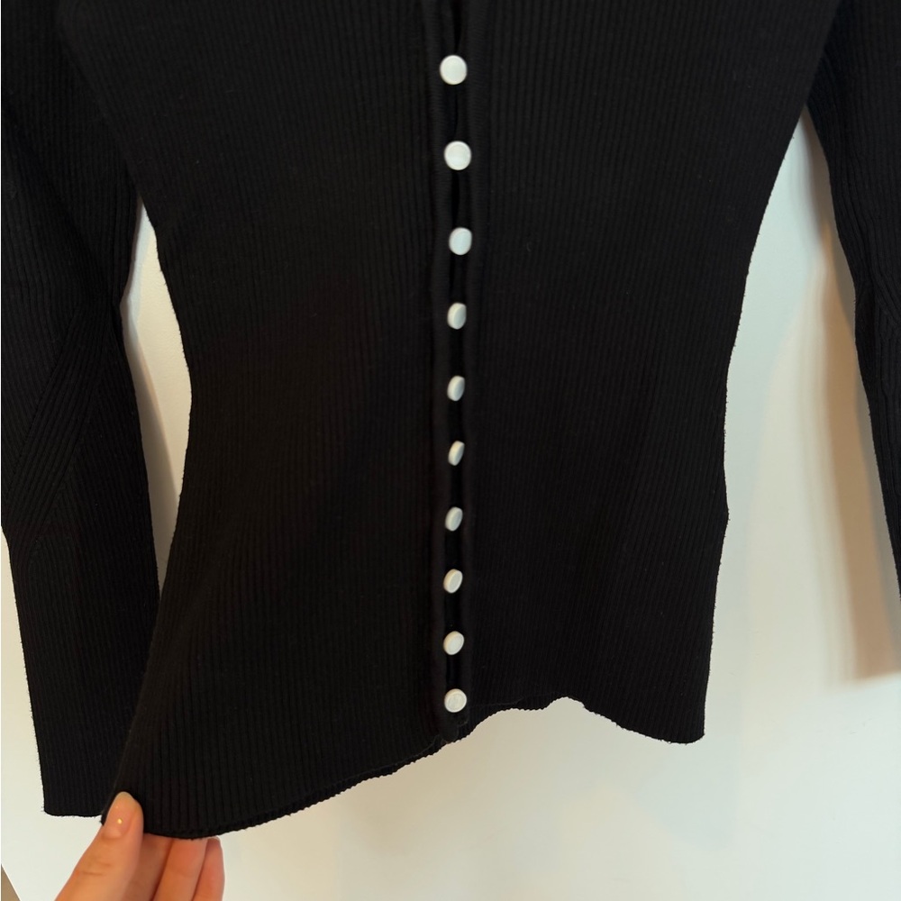 ba&sh Black Ribbed V-Neck Button-Front Cardigan - Picture 2 of 3